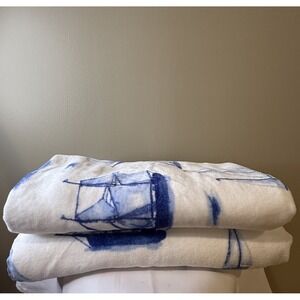 Deborah Connelly set 2 BATH TOWELS SAIL BOAT Nautical Blue schooner sailboat NEW